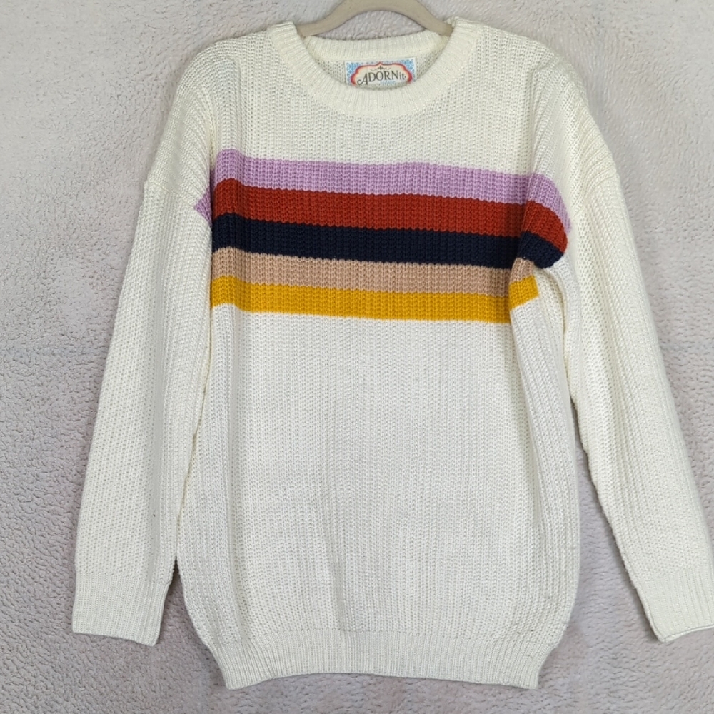 Adorn it Women's Rainbow‎ Striped Knit Sweater Size L/XL